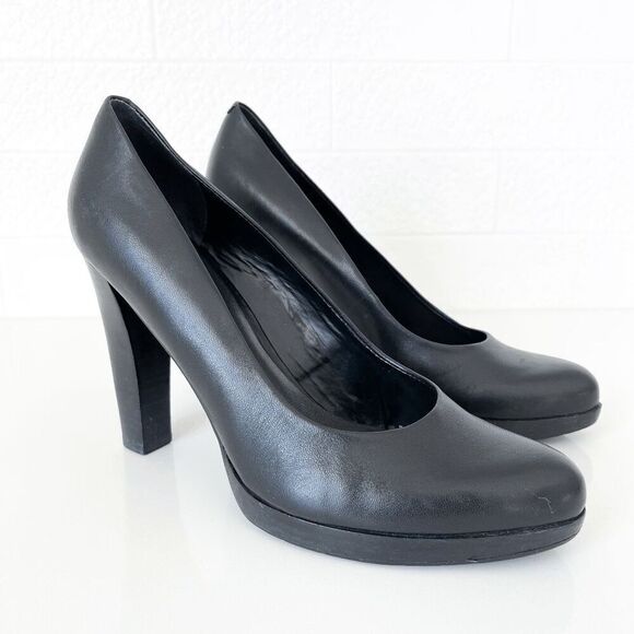 Nine West Womens Leather Almond Toe Platform Slip-on Pumps Black Size 7.5M - Picture 1 of 8